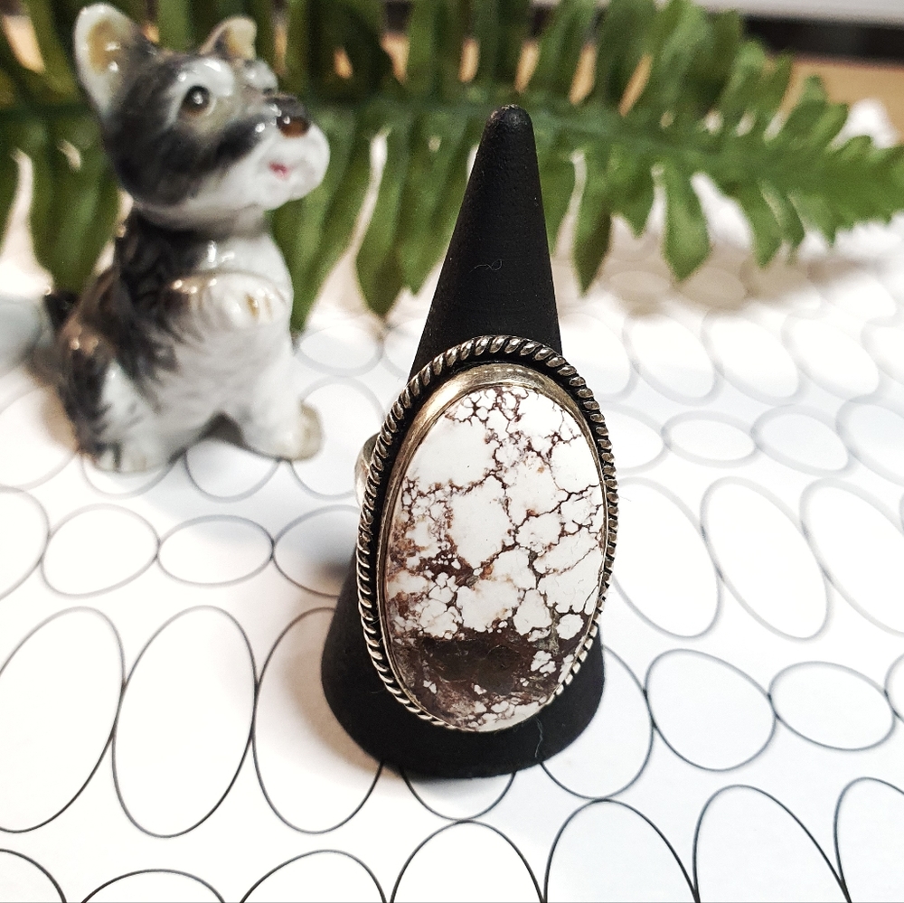 Howlite Gemstone 925 Sterling Silver Plated Ring Size 7.5